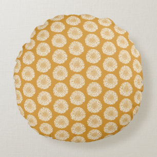 Golden Sunflower Pattern – Seamless Floral Design Round Cushion