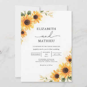 Golden Sunflower Rustic Bloom Wedding Invitation