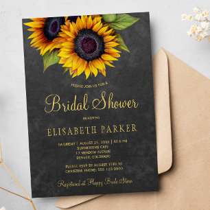 Golden sunflower rustic elegant bridal shower invitation