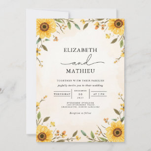 Golden Sunflower Rustic Floral Wedding Invitation