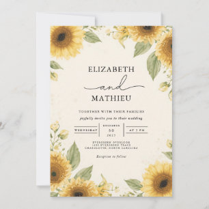 Golden Sunflower Rustic Wedding Invitation
