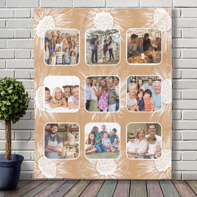 Golden Sunflower Simplistic Family 9 Photo Collage Fleece Blanket (Creator Uploaded)