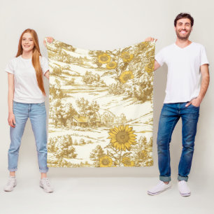 Golden Sunflower Summer Cottage Pattern Fleece Blanket