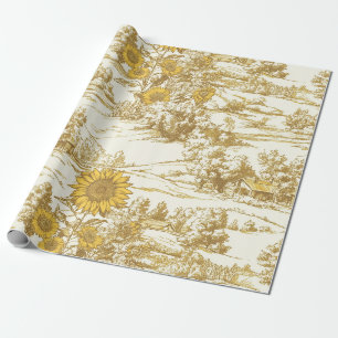 Golden Sunflower Summer Cottage Pattern Wrapping Paper
