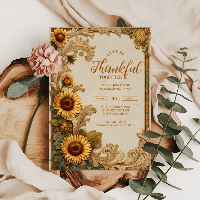 Golden Sunflower Thanksgiving Celebration Invitation (Creator Uploaded)