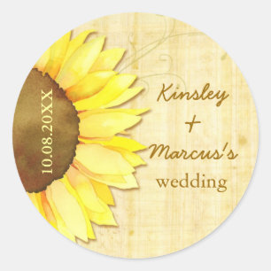 Golden Sunflower Wedding Save the Date Classic Round Sticker