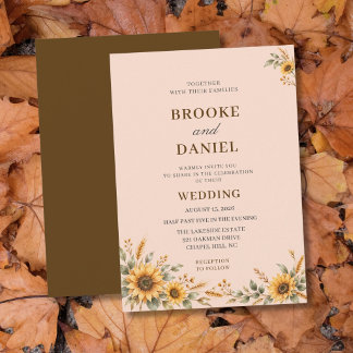 Golden Sunflower Wheat Wedding Invitation