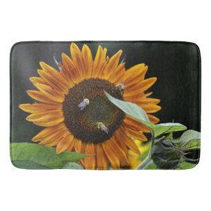 Golden Sunflower With Bees Bath Mat