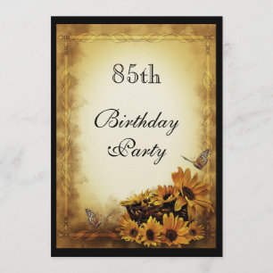 Golden Sunflowers & butterflies 85th Birthday Invitation