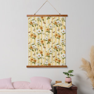 Golden Sunflowers & Butterflies Garden Stripe Hanging Tapestry