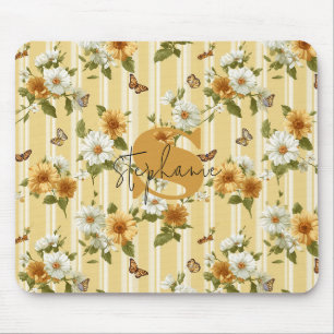 Golden Sunflowers & Butterflies Garden Stripe Mouse Pad