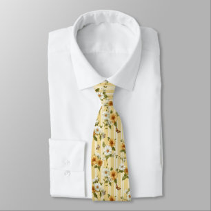 Golden Sunflowers & Butterflies Garden Stripe Tie