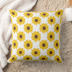 Golden Sunflowers Grid Pattern Cushion