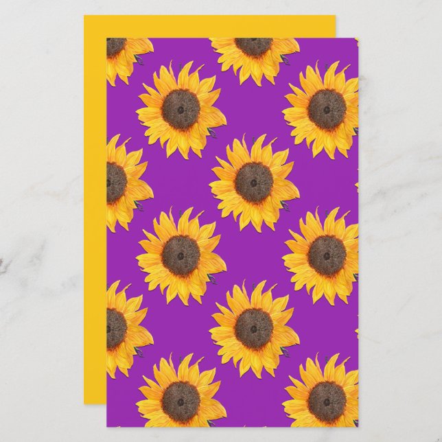 Golden Sunflowers over Purple Scrapbook Paper (Front/Back)