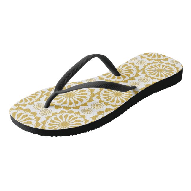 Golden sunflowers pattern thongs (Angled)
