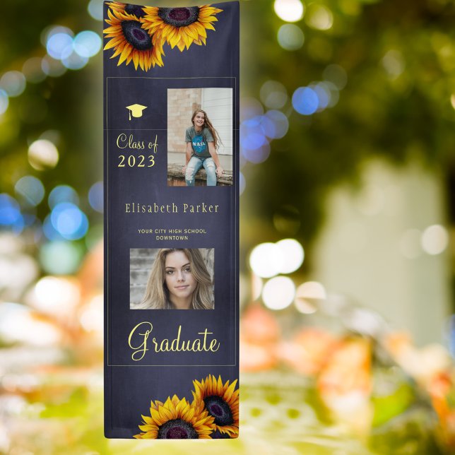 Golden sunflowers PHOTO collage graduation party Banner (Creator Uploaded)