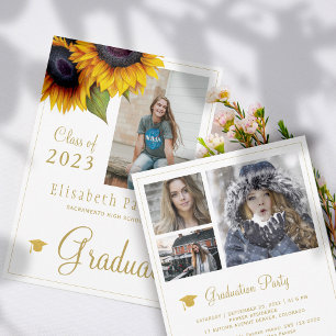 Golden sunflowers PHOTO collage graduation party I Invitation