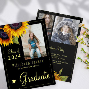 Golden sunflowers PHOTO collage graduation party Invitation