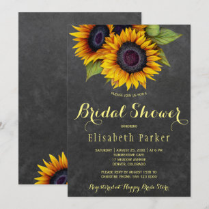 Golden sunflowers rustic chic bridal shower invitation