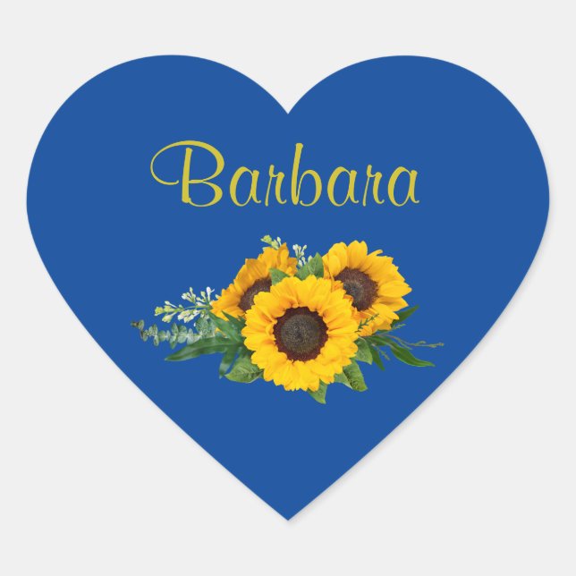 Golden Sunflowers Template, customise, Heart Sticker (Front)