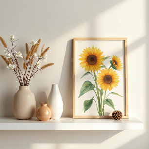 Golden Sunflowers Watercolor Botanical Wall Art