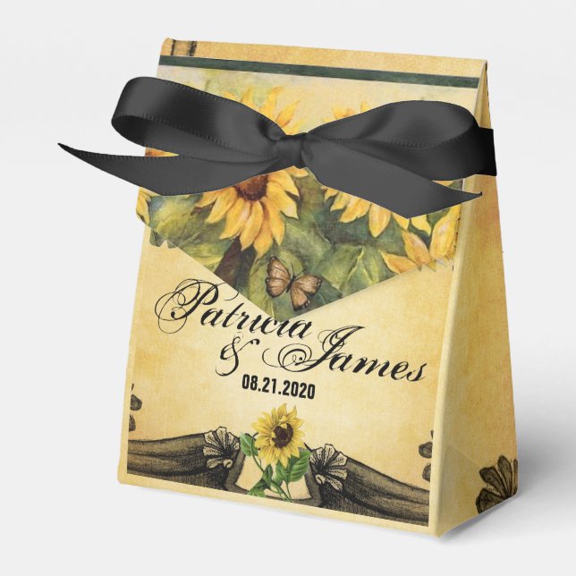 Golden Sunflowers Wedding Favour Boxes (Front Side)