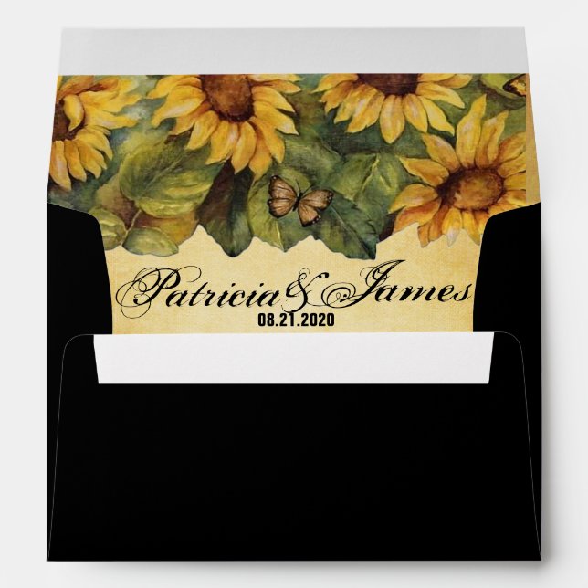 Golden Sunflowers Wedding Invitation Envelopes (Back (Bottom))