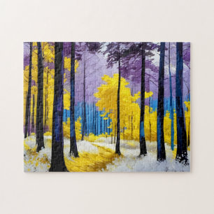 Golden Sunlight on Purple Forest Path Jigsaw Puzzle
