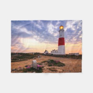 Golden Sunrise At Portland Bill Lighthouse Fleece Blanket