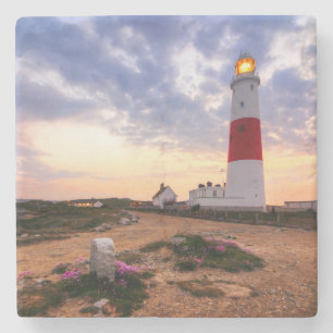 Golden Sunrise At Portland Bill Lighthouse Stone Coaster