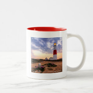 Golden Sunrise At Portland Bill Lighthouse Two-Tone Coffee Mug