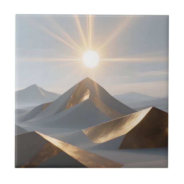 Golden Sunrise Desert Peaks Ceramic Tile (Front)
