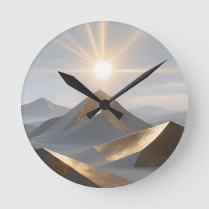 Golden Sunrise Desert Peaks Round Clock