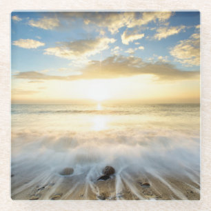 Golden Sunrise Glass Coaster