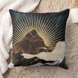 Golden Sunrise Over Marble Mountains & Starry Sky Cushion