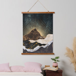 Golden Sunrise Over Marble Mountains & Starry Sky Hanging Tapestry