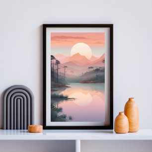 Golden Sunrise Over Misty Mountains Poster
