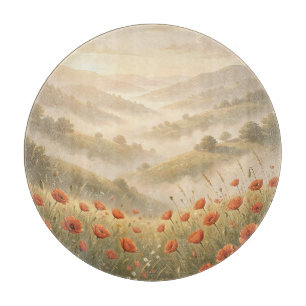 Golden Sunrise Poppy Field Misty Rolling Hills Cutting Board