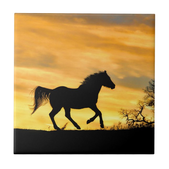 Golden Sunrise Running Horse Art Tile (Front)