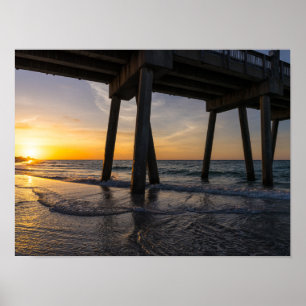 Golden Sunrise Under Pensacola Pier Poster