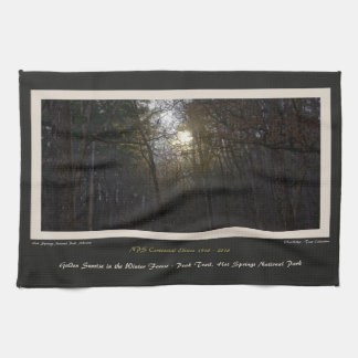 Golden Sunrise Winter Forest Centennial Ed Tea Towel