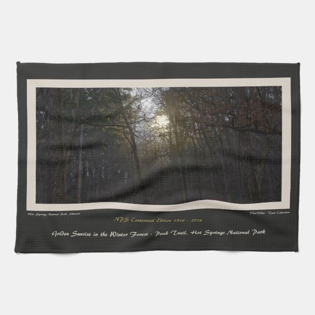 Golden Sunrise Winter Forest Centennial Ed Tea Towel (Horizontal)