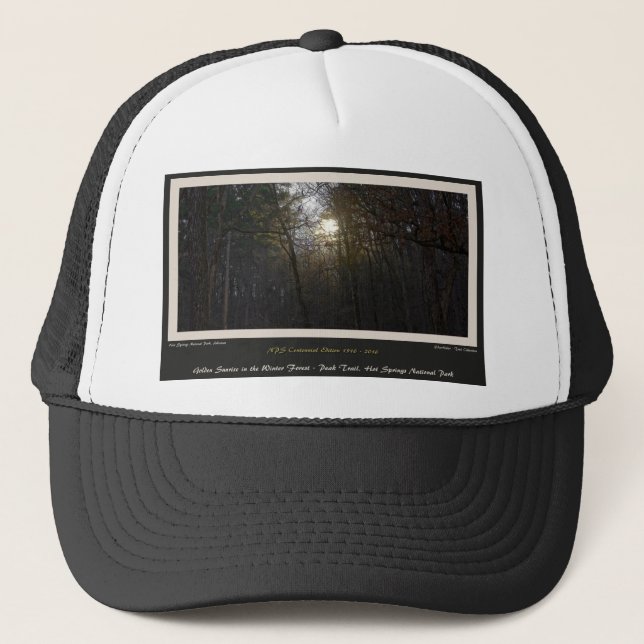 Golden Sunrise Winter Forest Centennial Ed Trucker Hat (Front)