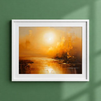 Golden Sunset Abstract Landscape Wall Art