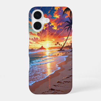 Golden Sunset Anime Beach iPhone 16 Case
