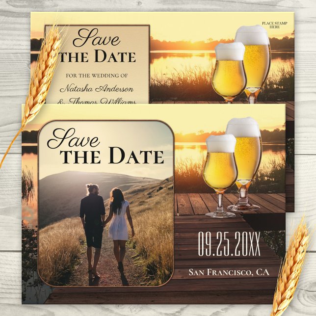 Golden Sunset Beer Save the Date Photo Postcard (Creator Uploaded)