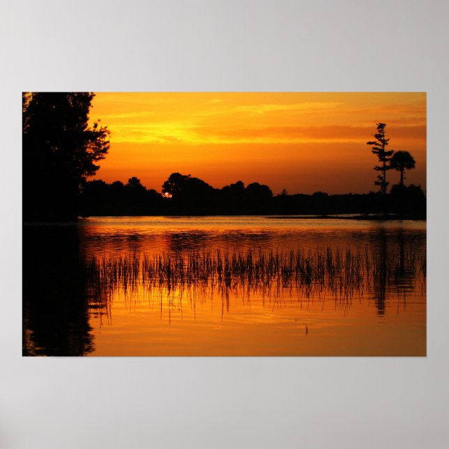 Golden Sunset Behind a Lake Poster (Front)