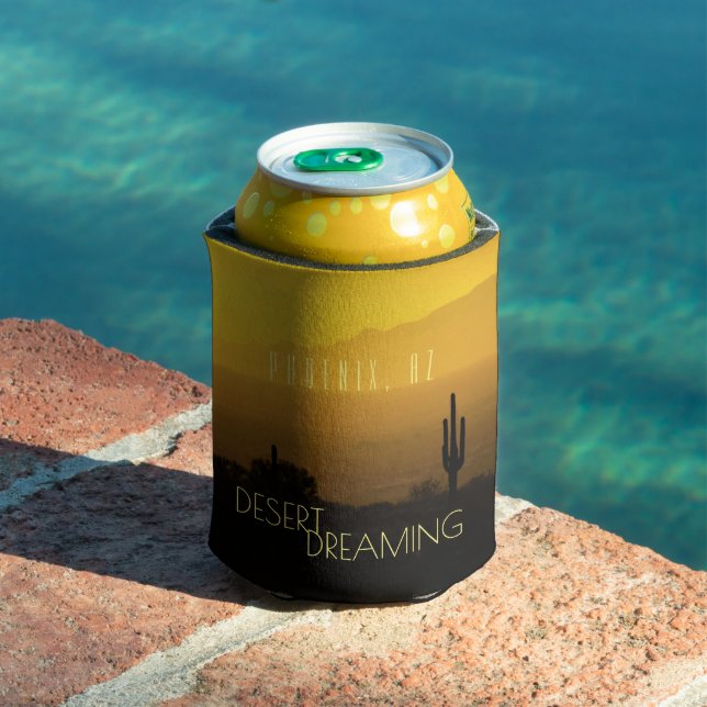 Golden Sunset Cactus Desert Dreaming Phoenx AZ Can Cooler (In Situ Pool)
