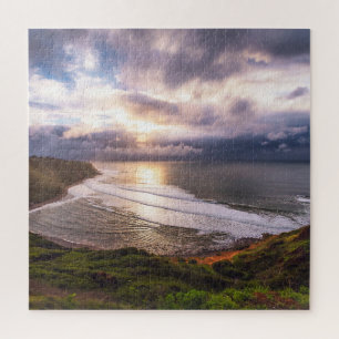 Golden Sunset Coastal Ocean Landscape Photo Art Jigsaw Puzzle