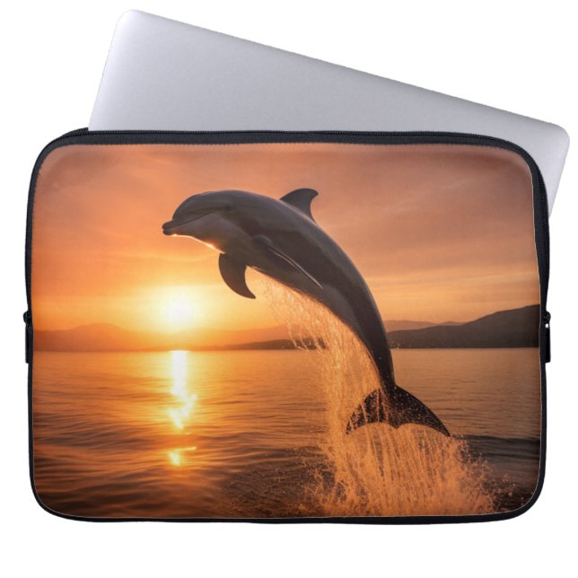 Golden Sunset Dolphin Laptop Sleeve (Front)
